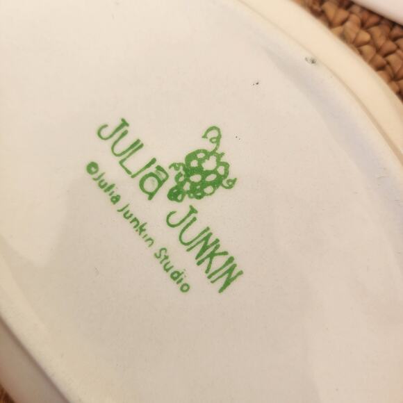 Julia Junkin oval appetizer plates set of 3 yellow w/ black olive & branch print - Picture 8 of 11